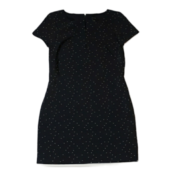 Ann Taylor Womens Dress Navy Blue Polka Dot Jacquard Sheath Cap Sleeve Scoop 2 - Picture 3 of 10